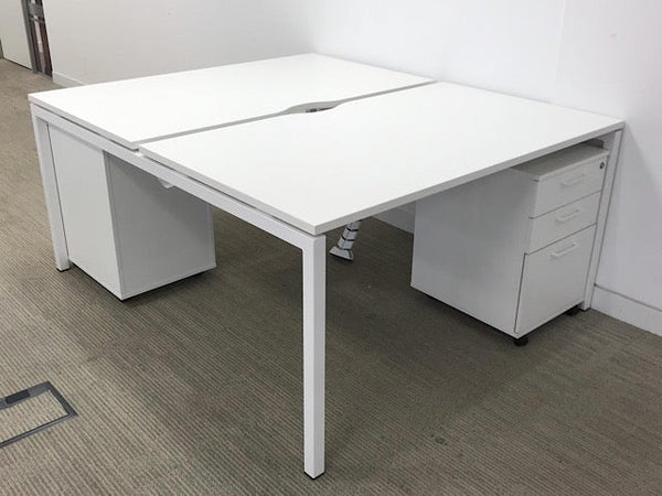 Used White 1600mm Bench Desk Bundle,Available In Banks Of 2,4,6,8 Etc