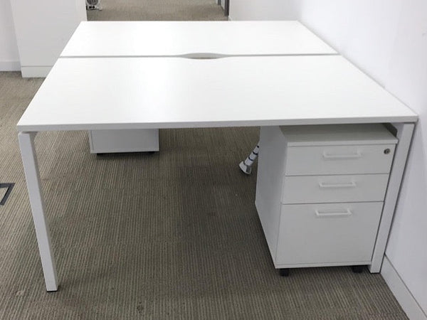 Used White 1600mm Bench Desk Bundle,Available In Banks Of 2,4,6,8 Etc