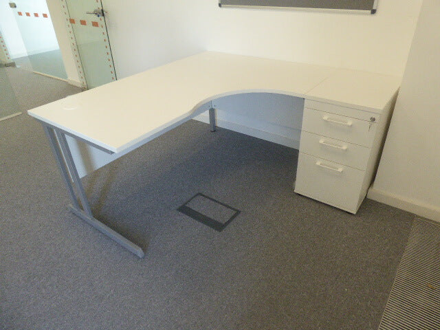 End Of Line White Radial Desk + Pedestal