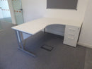 End Of Line White Radial Desk + Pedestal