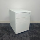 Used White Steel 3 Draw Mobile Pedestal with Lock and Key