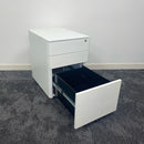 Used White Steel 3 Draw Mobile Pedestal with Lock and Key