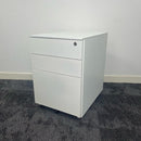 Used White Steel 3 Draw Mobile Pedestal with Lock and Key