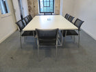 White Boardroom Table + 8 Black Mesh Meeting Chairs