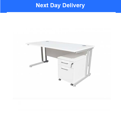 White office desk with pedestal