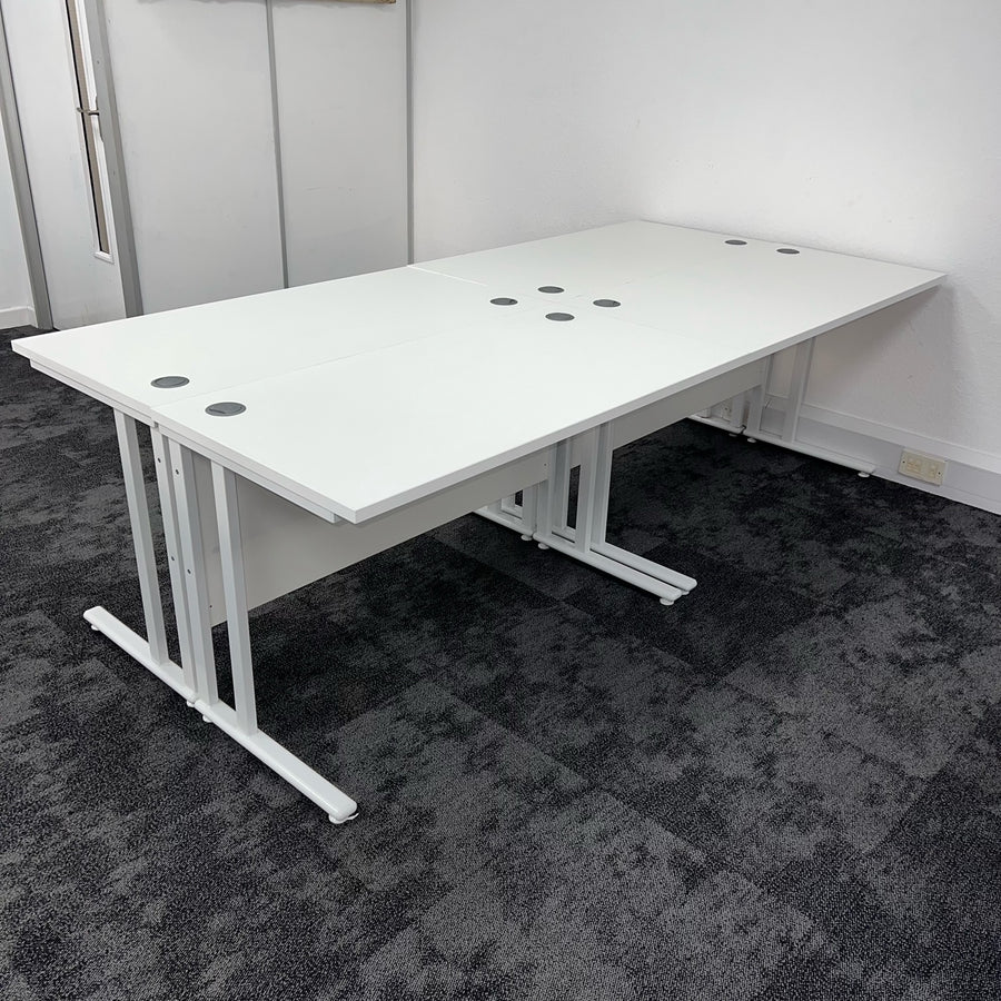 Used White Straight Cantilever Desk